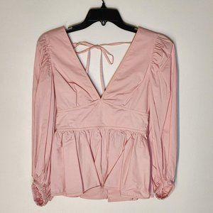 Staud Backless, Puff-Sleeve Blouse | Cotton | Pink | US 2